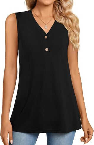BISHUIGE Womens Henley Tunic Tops Button Up T-Shirts Sleeveless V-Neck Casual Blouses in Saudi Arabia