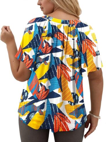 DOLNINE Plus-Size-Tops for Women Summer Flutter Sleeve Shirts Notched Neck Pleated Tunics Tee in Saudi Arabia