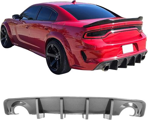 IKON MOTORSPORTS, Rear Diffuser Compatible with 2020-2023 Dodge Charger Widebody, IKON Style Rear Bumper Lip with 4 Fins Gloss Black PP in Saudi Arabia