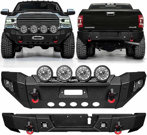 GNG Front and Rear Bumper Compatible with 2019 2020 2021 2022 2023 2024 RAM 2500/3500 w/Winch Plate & 264w Light bar &D-Rings,Textured Powder Coat in Kuwait