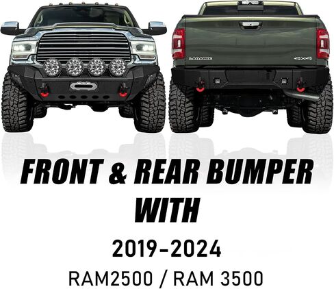 GNG Front and Rear Bumper Compatible with 2019 2020 2021 2022 2023 2024 RAM 2500/3500 w/Winch Plate & 264w Light bar &D-Rings,Textured Powder Coat in Kuwait