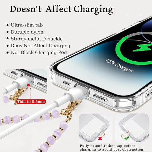 Marble Beaded iPhone Wrist Strap,Detachable Phone Bracelet Strap with Tether Tab,Hands-Free Phone Wristlet Strap (Rose Quartz) in Kuwait