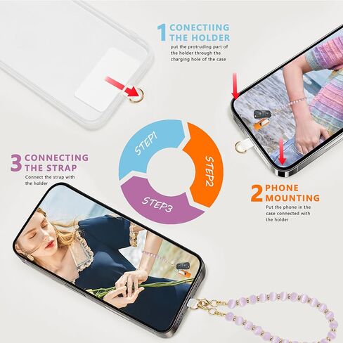 Marble Beaded iPhone Wrist Strap,Detachable Phone Bracelet Strap with Tether Tab,Hands-Free Phone Wristlet Strap (Rose Quartz) in Kuwait