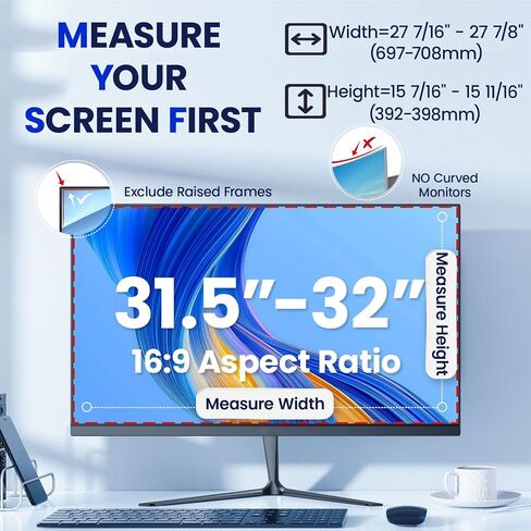 Magnetic Privacy Screen for Frameless Computer Monitor 27 Inch 16:9 Aspect Ratio,Hanging Blue Light Screen Protector Eye Protection Anti-Spy Shield, 27in Removable Privacy Filter in Saudi Arabia