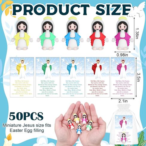 50 Set Little Virgin Mary Figurines Religious Tiny Virgin Mary Figurine Prayer Cards Organza Bags Rubber Mother Mary Doll Church Gift for Sunday School Baptism Activities Easter Party (Blue) in Saudi Arabia