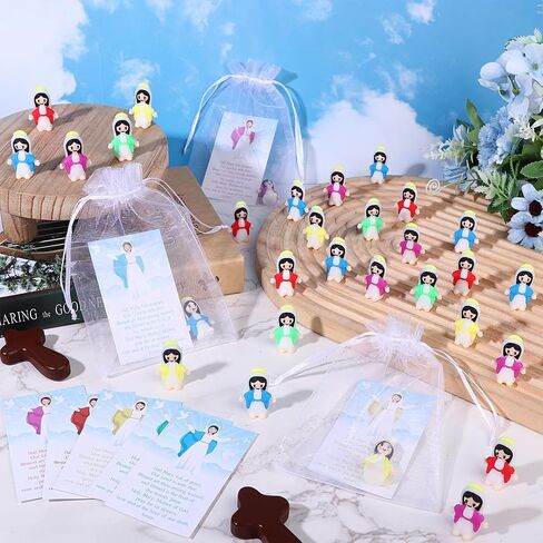 50 Set Little Virgin Mary Figurines Religious Tiny Virgin Mary Figurine Prayer Cards Organza Bags Rubber Mother Mary Doll Church Gift for Sunday School Baptism Activities Easter Party (Blue) in Saudi Arabia