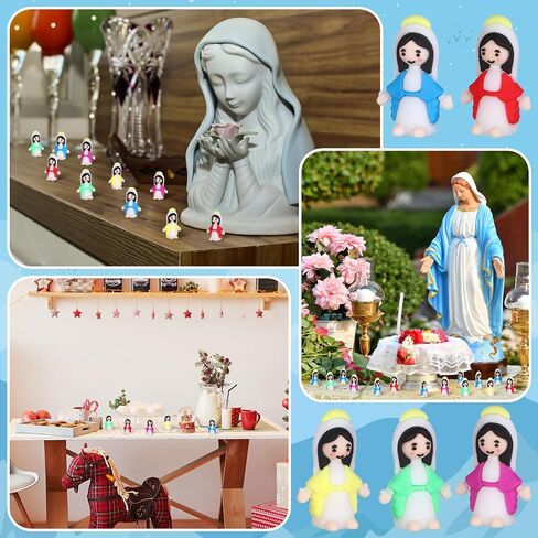 50 Set Little Virgin Mary Figurines Religious Tiny Virgin Mary Figurine Prayer Cards Organza Bags Rubber Mother Mary Doll Church Gift for Sunday School Baptism Activities Easter Party (Blue) in Saudi Arabia