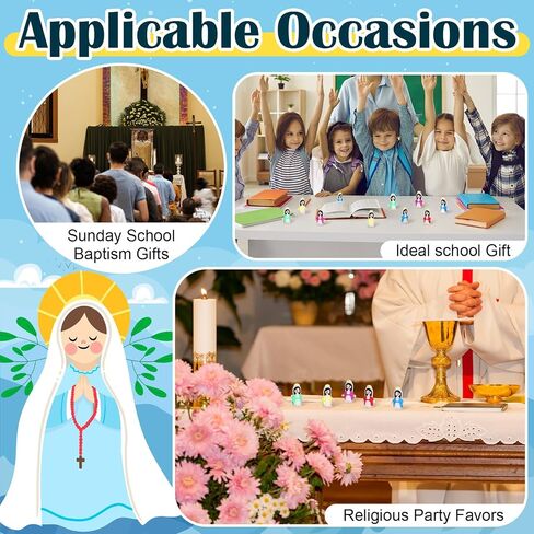50 Set Little Virgin Mary Figurines Religious Tiny Virgin Mary Figurine Prayer Cards Organza Bags Rubber Mother Mary Doll Church Gift for Sunday School Baptism Activities Easter Party (Blue) in Saudi Arabia