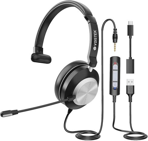 Computer Headset with Microphone, PC Headset with Mic Noise Cancelling & Volume Control, All-Day Comfort for Pcs Laptop Mac Call Center Softphone Skype or Home Work - with 2.5mm Adapter in Kuwait
