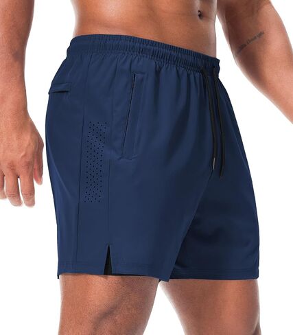 Suwangi Men's 2 in 1 Running Shorts with 3 Zip Pockets - 5" Quick Dry Workout Athletic Shorts for Gym Training in Saudi Arabia