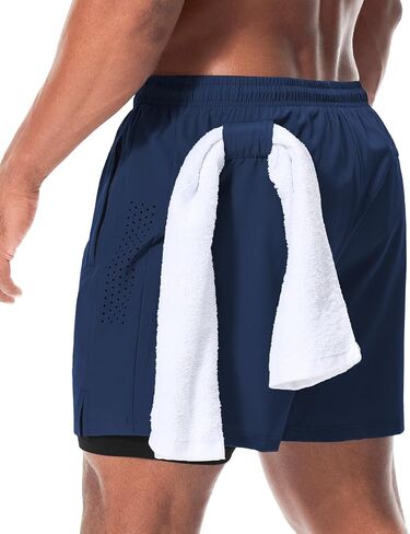 Suwangi Men's 2 in 1 Running Shorts with 3 Zip Pockets - 5" Quick Dry Workout Athletic Shorts for Gym Training in Saudi Arabia