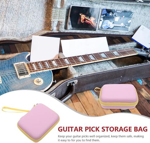 Vaguelly Guitar Pick Bag Guitar Pick Case Guitar Plectrum Holder Instrument Accessory Storage Container Portable Plectrums Storage Holder Electric Guitar Pink Zipper Bag in Saudi Arabia