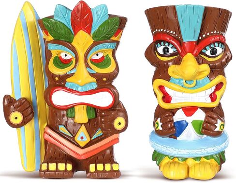Wesiti 2 PCS Hawaiian Tiki Resin Resin Decorations Hawaii Decor Decor Cinpources Centers Tiki Totem Sculpture for Summer Home Hawaii Party Decoration in Kuwait