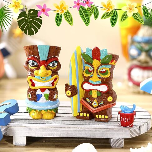 Wesiti 2 PCS Hawaiian Tiki Resin Resin Decorations Hawaii Decor Decor Cinpources Centers Tiki Totem Sculpture for Summer Home Hawaii Party Decoration in Kuwait