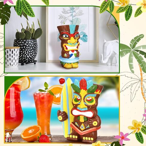 Wesiti 2 PCS Hawaiian Tiki Resin Resin Decorations Hawaii Decor Decor Cinpources Centers Tiki Totem Sculpture for Summer Home Hawaii Party Decoration in Kuwait