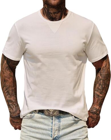 Men's Casual Tee Cotton Stretch Muscle Lightweight Crewneck Workout T-Shirt (S-XXL) in Kuwait