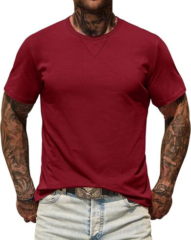 Men's Casual Tee Cotton Stretch Muscle Lightweight Crewneck Workout T-Shirt (S-XXL) in Saudi Arabia