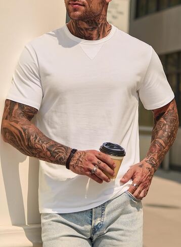 Men's Casual Tee Cotton Stretch Muscle Lightweight Crewneck Workout T-Shirt (S-XXL) in Kuwait