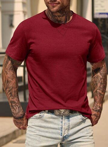 Men's Casual Tee Cotton Stretch Muscle Lightweight Crewneck Workout T-Shirt (S-XXL) in Saudi Arabia