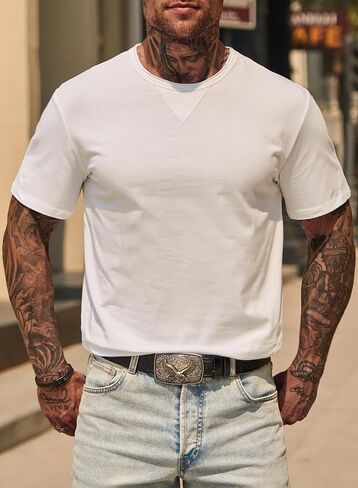 Men's Casual Tee Cotton Stretch Muscle Lightweight Crewneck Workout T-Shirt (S-XXL) in Kuwait