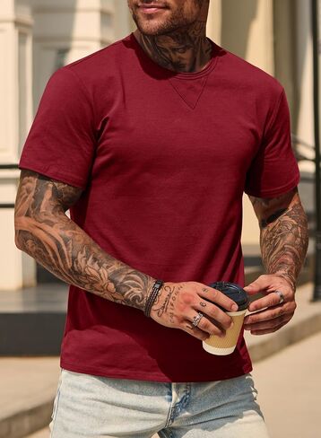 Men's Casual Tee Cotton Stretch Muscle Lightweight Crewneck Workout T-Shirt (S-XXL) in Saudi Arabia
