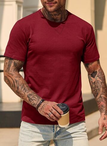Men's Casual Tee Cotton Stretch Muscle Lightweight Crewneck Workout T-Shirt (S-XXL) in Saudi Arabia
