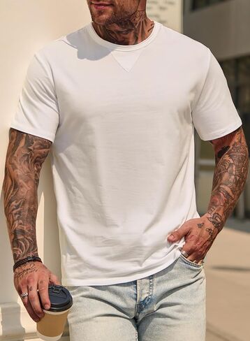 Men's Casual Tee Cotton Stretch Muscle Lightweight Crewneck Workout T-Shirt (S-XXL) in Kuwait