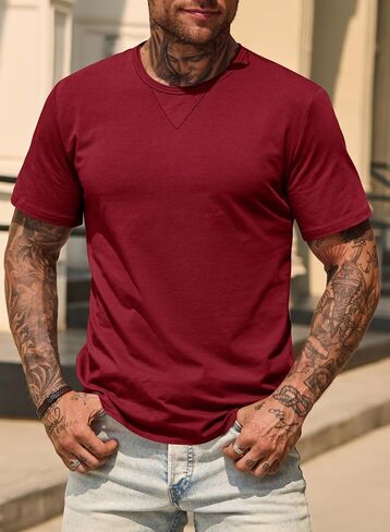Men's Casual Tee Cotton Stretch Muscle Lightweight Crewneck Workout T-Shirt (S-XXL) in Saudi Arabia