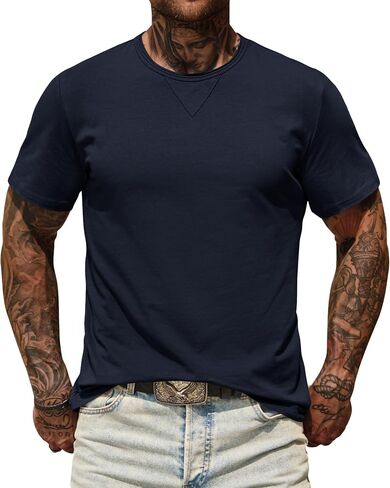 Men's Casual Tee Cotton Stretch Muscle Lightweight Crewneck Workout T-Shirt (S-XXL) in Saudi Arabia
