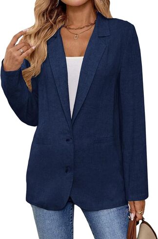 2025 Linen Blazers for Women Business Casual Long Sleeve Lapel Open Front Suit Jacket Work Blazer with Pockets in Kuwait