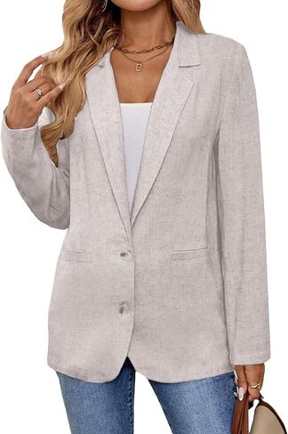 2025 Linen Blazers for Women Business Casual Long Sleeve Lapel Open Front Suit Jacket Work Blazer with Pockets in Kuwait