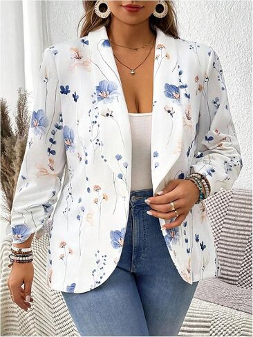 Floerns Women's Plus Size Floral Blazer Shawl Neck Long Sleeve Business Suit Jacket in Saudi Arabia