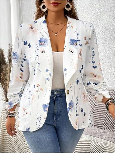 Floerns Women's Plus Size Floral Blazer Shawl Neck Long Sleeve Business Suit Jacket in Saudi Arabia