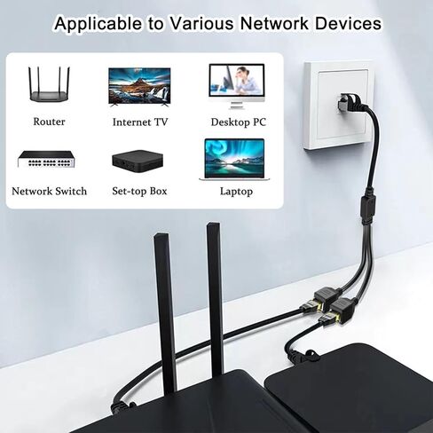 RJ45 Network 1 to 2 Port Ethernet Adapter Splitter, RJ45 1 Male to 2 Female LAN Ethernet Splitter Adapter Cable Suitable Super Cat5, Cat5e, Cat6, Cat7 LAN Ethernet Socket Connector Adapter in Kuwait