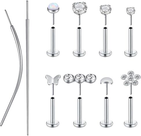D.Bella 16G/18G/20G Flat Back Earrings Studs Push in Threadless Nose Studs Surgical Stainless Steel Labret Lip Cartilage Helix Tragus Piercing Jewelry for Women Men in Saudi Arabia