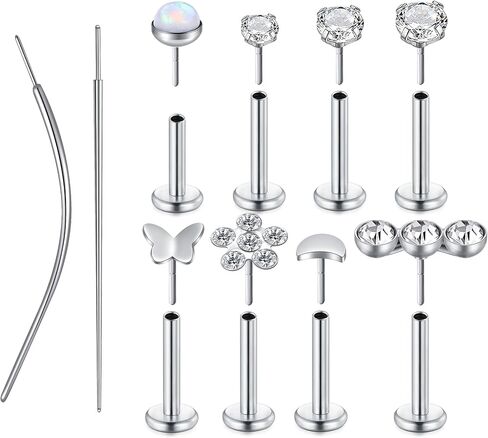 D.Bella 16G/18G/20G Flat Back Earrings Studs Push in Threadless Nose Studs Surgical Stainless Steel Labret Lip Cartilage Helix Tragus Piercing Jewelry for Women Men in Saudi Arabia