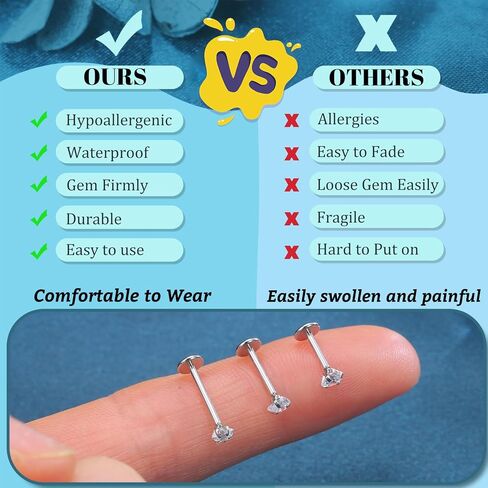 D.Bella 16G/18G/20G Flat Back Earrings Studs Push in Threadless Nose Studs Surgical Stainless Steel Labret Lip Cartilage Helix Tragus Piercing Jewelry for Women Men in Saudi Arabia
