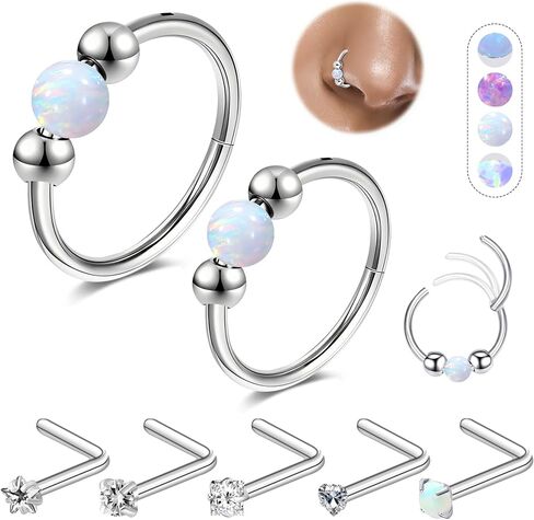 7pcs حلقات الأنف مجموعة 18G الأطواق أو الأزرار 20G على شكل L للنساء الرجال Hypoallergenic 316L الفولاذ الجراحي خاتم الحاجز الحاجز ، قرط الغضروف in Kuwait