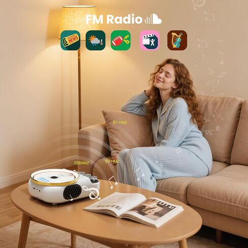 Retro Portable CD Players with Bluetooth Speakers, FM Radio, Night Light, LCD Display, 4000 mAh Battery, Vintage Radio Built in Dual Speakers Supports USB/AUX/Type-C for Home, Gifts (Wood) in Kuwait