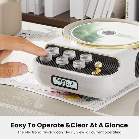Retro Portable CD Players with Bluetooth Speakers, FM Radio, Night Light, LCD Display, 4000 mAh Battery, Vintage Radio Built in Dual Speakers Supports USB/AUX/Type-C for Home, Gifts (Wood) in Kuwait