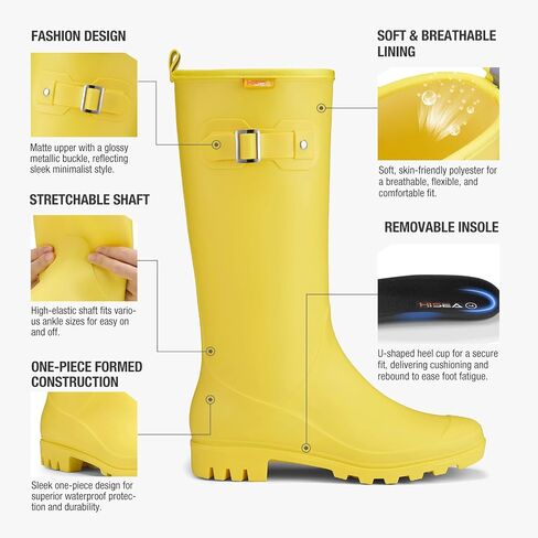 HISEA Women Rain Boots مقاومة للماء PVC Rubber Boot Tall Fashion Rainboots Matte Surface Rain Footwear للسيدات في الهواء الطلق المشي in Saudi Arabia