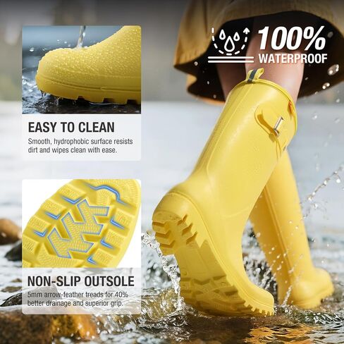HISEA Women Rain Boots مقاومة للماء PVC Rubber Boot Tall Fashion Rainboots Matte Surface Rain Footwear للسيدات في الهواء الطلق المشي in Saudi Arabia