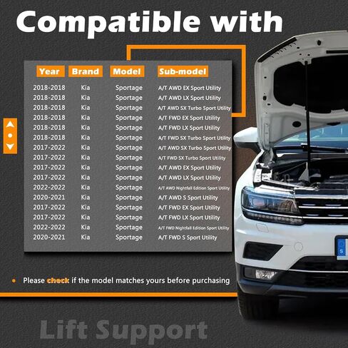 21.51in 2pcs Liftgate Lift Lift Support Tailgate Hatch Struts Gas Spring Shocks Rod متوافق مع Kia Sportage 2017-2021 يحل محل 81770-D9000 4 أبواب ، فائدة رياضية ، مع رفع الطاقة ، مزودًا مع ثن. in Kuwait