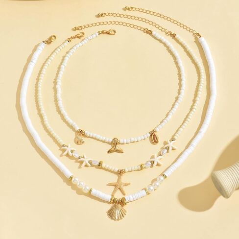 Shell Seashell Necklace for Women Adjustable Gold-Tone Boho Beach starfish Jewelry Layered Summer Charm in Saudi Arabia