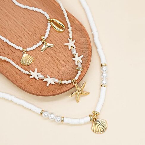 Shell Seashell Necklace for Women Adjustable Gold-Tone Boho Beach starfish Jewelry Layered Summer Charm in Saudi Arabia