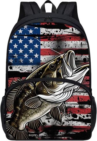 Bass Fish Us Flag Print Print's Kid Backpack 17 Inge Bare Book Back Bags Portable Captop Bag مع جيوب جانبية in Kuwait