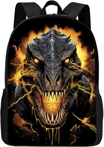 Huke Dinosaur Backpack for Kids Boys Girls, Cool Dino Backpack, Children Black Gold Lightning Dinosaur Bookbags, Elementary Middle High College Students School Backpack, 17 Inches in Saudi Arabia