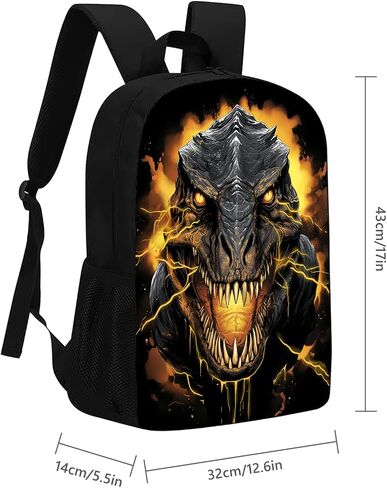 Huke Dinosaur Backpack for Kids Boys Girls, Cool Dino Backpack, Children Black Gold Lightning Dinosaur Bookbags, Elementary Middle High College Students School Backpack, 17 Inches in Saudi Arabia