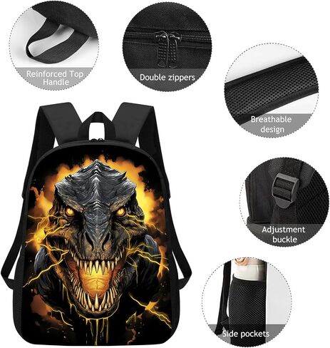Huke Dinosaur Backpack for Kids Boys Girls, Cool Dino Backpack, Children Black Gold Lightning Dinosaur Bookbags, Elementary Middle High College Students School Backpack, 17 Inches in Saudi Arabia