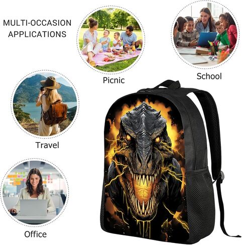Huke Dinosaur Backpack for Kids Boys Girls, Cool Dino Backpack, Children Black Gold Lightning Dinosaur Bookbags, Elementary Middle High College Students School Backpack, 17 Inches in Saudi Arabia